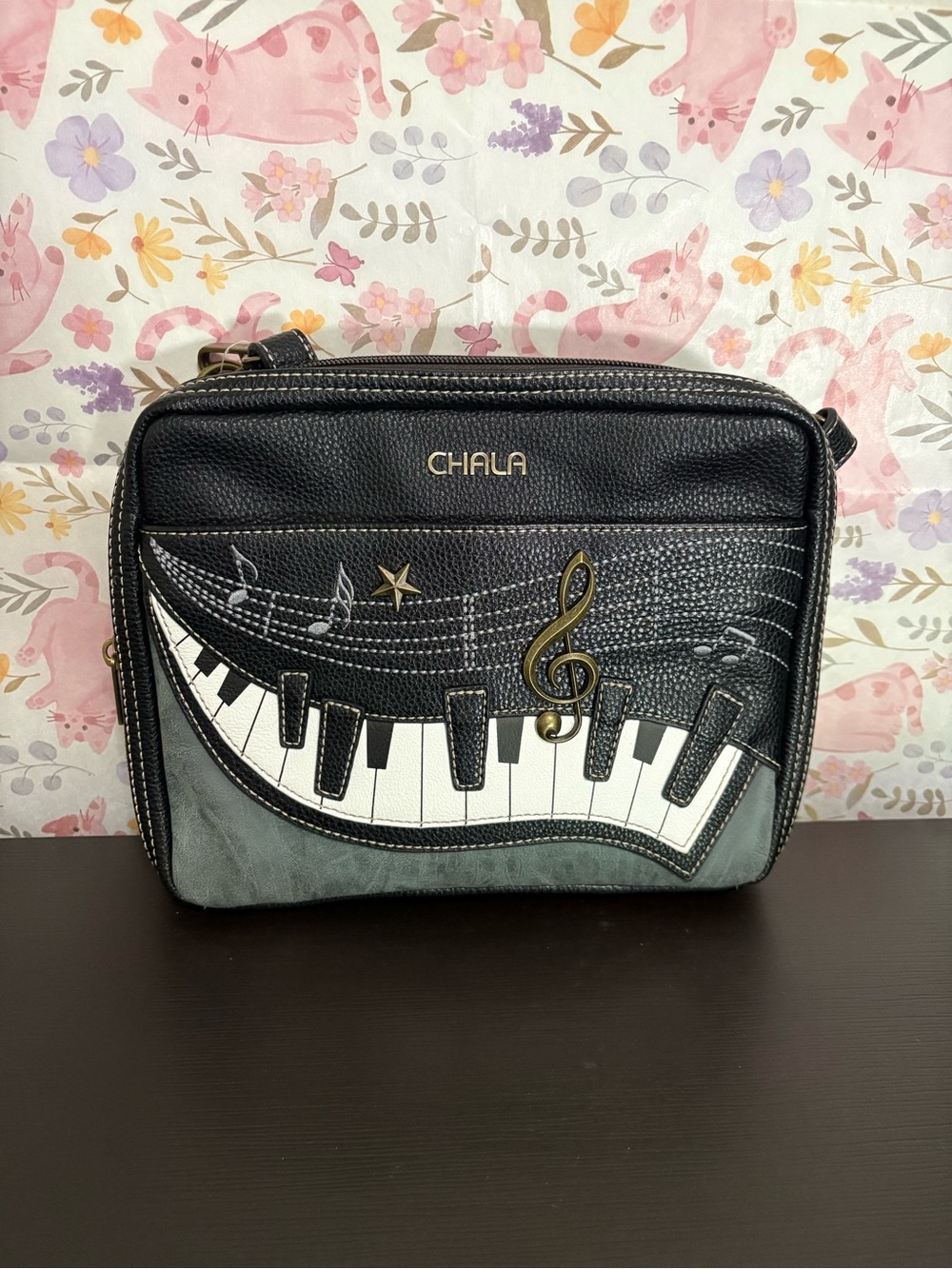 CHALA Piano Crossbody Bag Vegan leather detachable adjustable strap. EUC